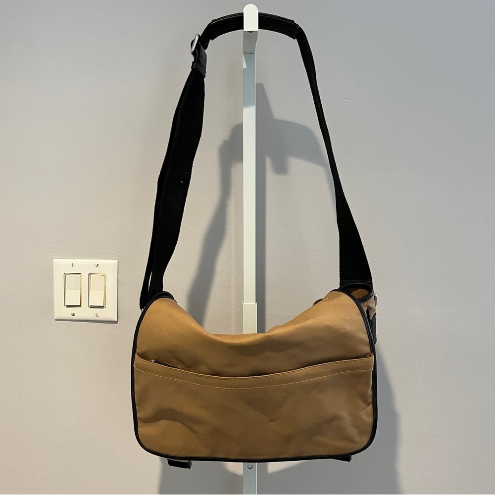 Coach tan heavy fabric and leather vintage laptop bag